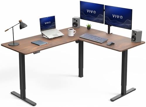 VIVO Dark Walnut 63 x 55 in Corner Standing Desk, DESK-E3CTD