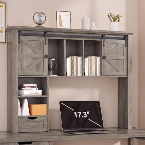 Large Desktop Bookshelf with Sliding Barn Door, 47.2''W Desk Shelf