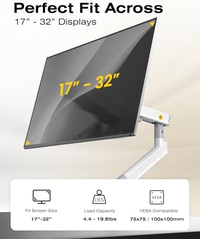 NB SmooVex™ Single Monitor Arm for Monitors 17'' to 32 inch, Mechanical Spring Mount Load up to 9 kg, VESA 75/100 mm Monitor-Mount A5 (White)