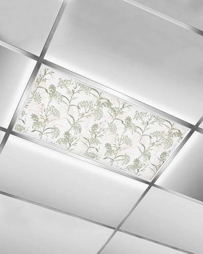 Sage Green Leaves Magnetic Fluorescent Light Covers for Ceiling Lights 2 x 4 Feet,Flower Herbs Floral Spring Summer Office Classroom Kitchen Drop Ceiling Light Covers Lighting Filters Shade 1 Pack