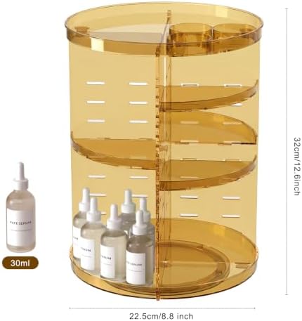 Rotating Makeup Organizer, DIY 8 Adjustable Layers Spinning Skincare Storage, Cosmetic Display Case with Brush Holder and Perfume Tray, Multi-Function Vanity Bathroom Countertop Organizer Clear Gold