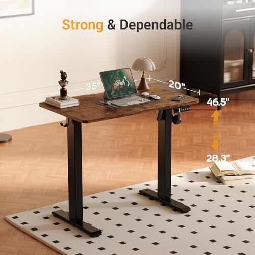 YDN Electric Standing Desk, 35x20 Inch, Rustic Brown