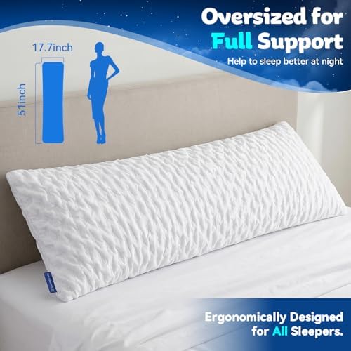 KUCEY Body Pillow for Side Sleeper with Neck and Shoulder Pain,Adjustable Shredded Memory Foam Pillows, Cooling Pillow for hot Sleepers with Washable Cover, Bed Pillows for Adults, Original White