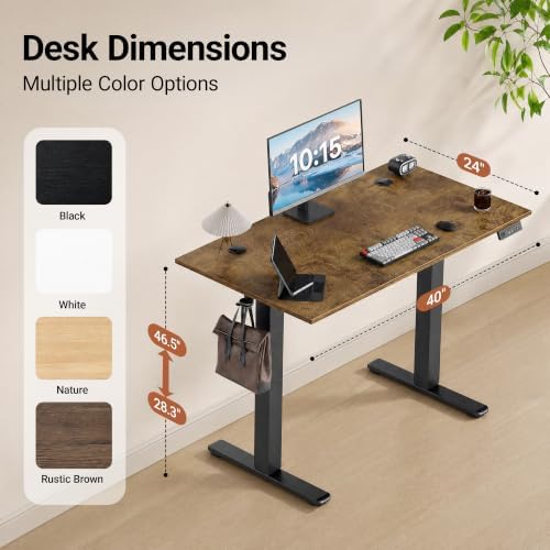 Claiks 40 x 24 Inch Rustic Brown Electric Standing Desk