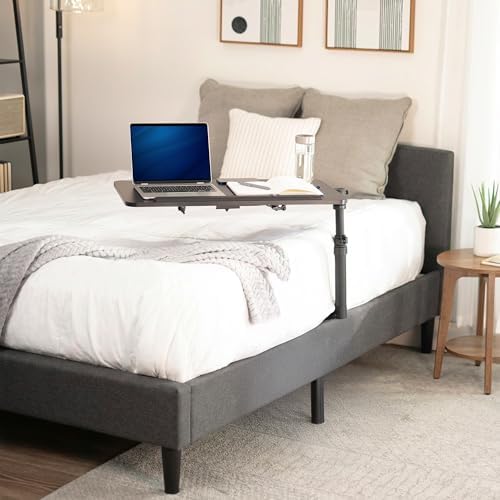 Height Adjustable Under Mattress 30 inch Bedside Desk, Works with Lofts and Beds Without Frames, Tilting Desktop, Fits Laptops, Books, and More, Black