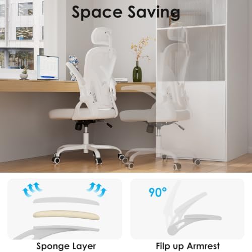 Farini Ergonomic Office Chairs with Headrest, Set of 4, White & White