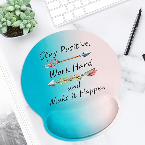 ITNRSIIET Ergonomic Mouse Pad with Wrist Support Wrist Rest Smooth Surface Non-Slip Rubber Base Comfortable Office Supplies Pain Relief, 9.8 x 9.1 inches, Inspirational Quotes