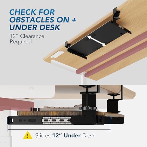AX WABER Keyboard Tray Under Desk Pull Out with Extra Sturdy C Clamp Mount System, 32.8 (38 inch Including Clamps) x 12 Inch Slide-Out Platform Computer Drawer for Typing Vintage AX01WG202