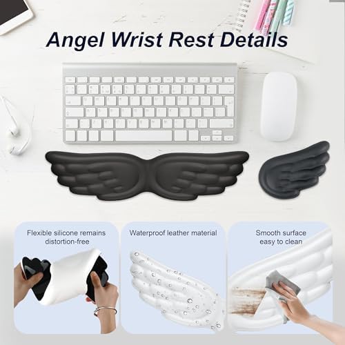 Angel Wing Wrist Rest,Cute Wrist Rest for Keyboard and Mouse,Hand Rests Set Include Ergonomic Keyboard & Mouse Hand Rest and Coaster,Filled Resilient Memory Foam,for Work,Study,Gaming (Pink)