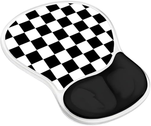 Gel Mouse Pad with Wrist Rest for Mouse Ergonomic Mouse Wrist Rest Non-Slip Silicone Checkered Plaid Black and White Mousepad with Wrist Support for Computer Desk Gaming Laptop Home Office Desk Supply