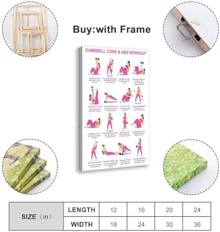 Dumbbell Abs Core Workout Beginner Ab Exercise Chart Dumbbell Core Workout at Home Home Gym Canvas Poster Wall Art for Living Room Bedroom Decor Frame 24x36inch