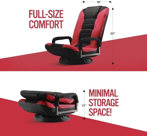 Kids Gaming Chair, Swivel Floor Video Lounger, 6 Positions, Folds to Store