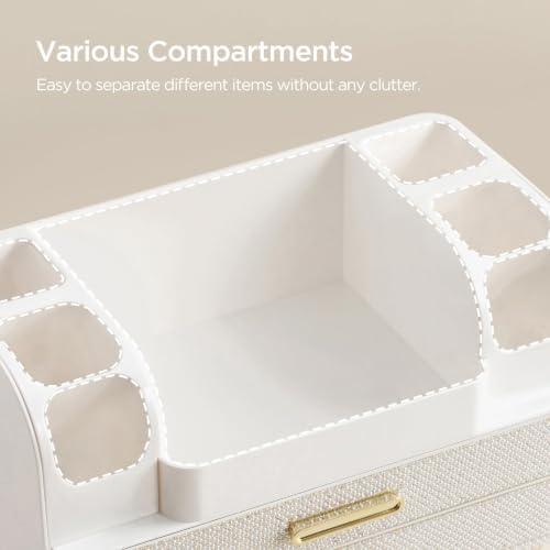 HBlife Makeup Organizer for Vanity with Brush Holder, Large Bathroom Countertop Cosmetic Organizer Skin Care Storage, Easy to Store Nail Polishes, Perfumes, Eyeshadow Palettes, Pearl All White