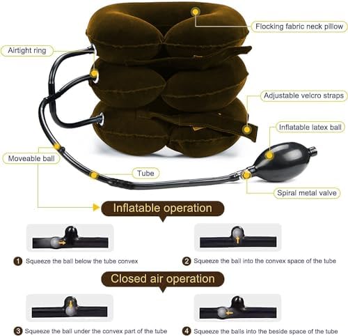 Cervical Neck Traction Device for Neck Pain Relief, Adjustable Inflatable Neck Stretcher Neck Brace, Neck Traction Pillow for Use Neck Decompression and Neck Tension Relief (Brown)