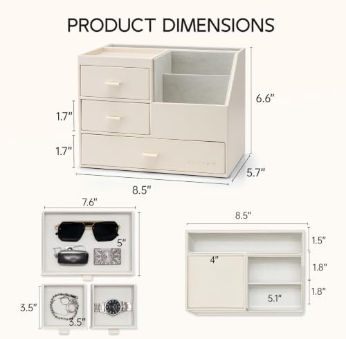 VLANDO Desk Organizer,PU Leather Office Storage with Compartments,Beige