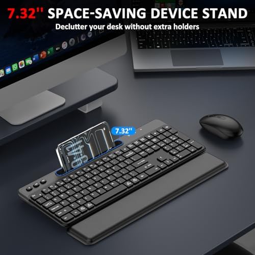 Wireless Keyboard and Mouse Combo,Soft Wrist Rest,Phone Holder(Black)