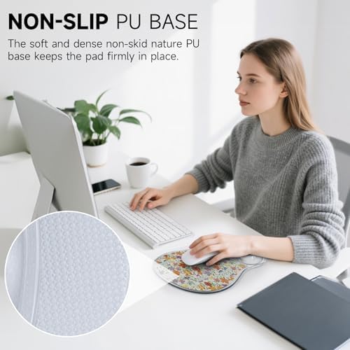 AUPET Ergonomic Mouse Pad with Gel Wrist Support – Non-Slip Mouse Mat with Comfortable Memory Gel Cushion – Relieves Wrist Pain – Designer Pattern for Home Office & Gaming (Spring Blooms)