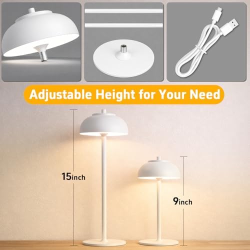 White Cordless Table Lamps, Rechargeable LED Touch Lamp, 2 Pack