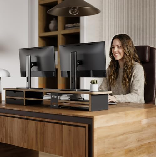 Fenge Monitor Stand, Desk Computer Riser with Frosted Storage Drawer, Black