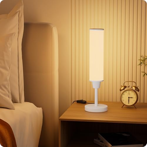 Nukanu Table Lamp with Remote,White,Linen lampshade