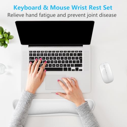 Dapesuom Enlarge Keyboard Wrist Rest, Cute Memory Foam Keyboard Wrist Cushion for Computer Desk Mats Support, Typing Pain Relief Ergonomic Mouse Pad Rests with Non-Slip Base for Gaming, Laptop, White