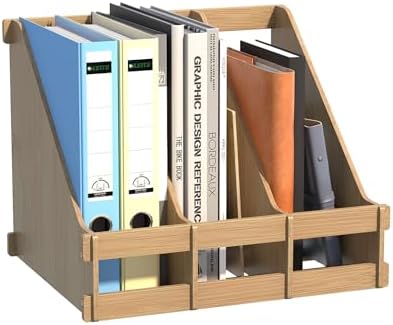 Bamboo Desk File Organizer, 3 Compartment Magazine Holder for Home Office(Nature)