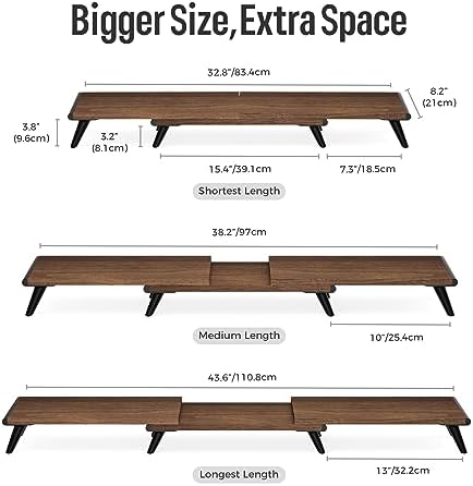 loukin Dual Monitor Stand Riser for Desk, 43.6"×8.2" Computer Stand, Brown