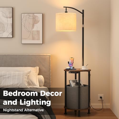 Floor Lamp with Table,Nightstand with Charging Station Living Room