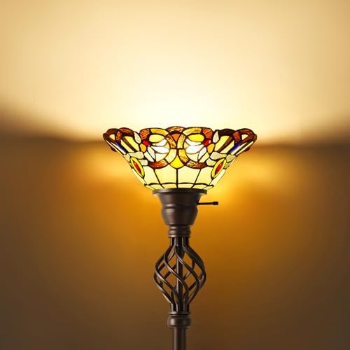 GyroVu Torchiere Floor Lamp for Living Room, Tiffany-Style Reading Light