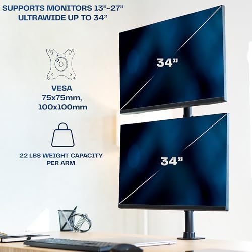 VIVO Dual Monitor Desk Mount Stand with Height Adjustment and VESA Plates for 2 LCD Ultrawide Screens up to 34 inches, Stacked Array, STAND-V002R