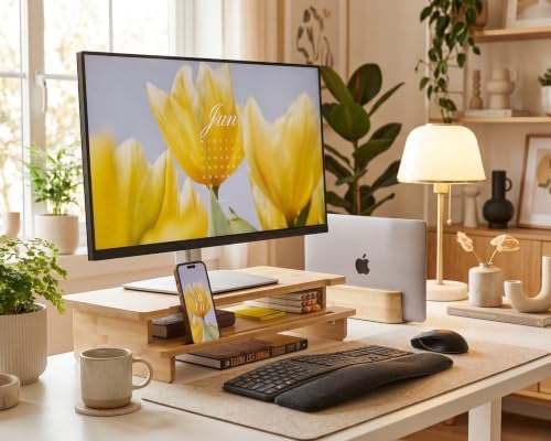 23” Bamboo Monitor Stand with Phone & Tablet Holder Desk Shelf