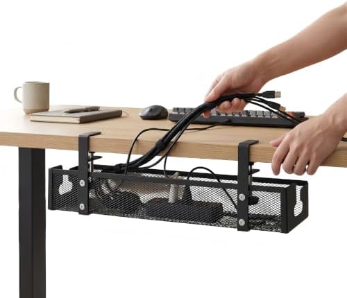 Sanpyl 16in Under Desk Cable Management Tray with Clamp, No Drill