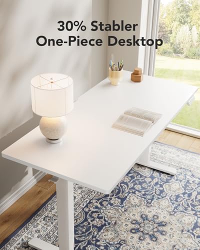 HUANUO Electric Standing Desk, Whole Piece Desktop, Adjustable Height Computer Desk, 4 Height Memory Settings, Sit Stand Up Desk for Home Office, 55" x 27", White