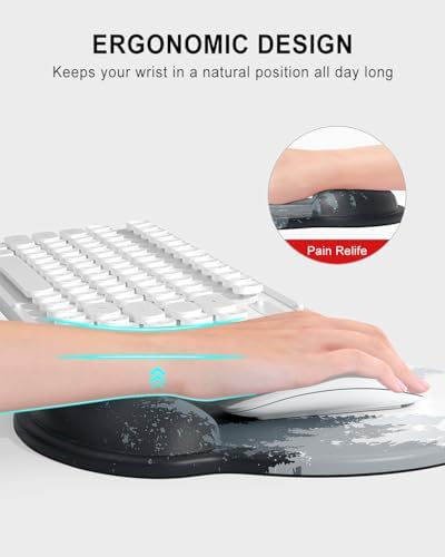 Auhoahsil Ergonomic Mouse Pad with Wrist Rest, Comfortable Silicone Non-Slip Computer Pain Relief Gel Mouse Mat with Wrist Support for Gaming, Work, Office, Women & Men, Cute Pattern, Misty Forest