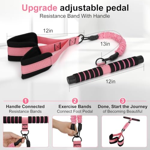 Pedal Resistance Band with Handle, 3 Tube Adjustable Resistance Bands for Arm,Waist, Abdomen,Core,Legs- Sit Up Exercise Equipment for Women