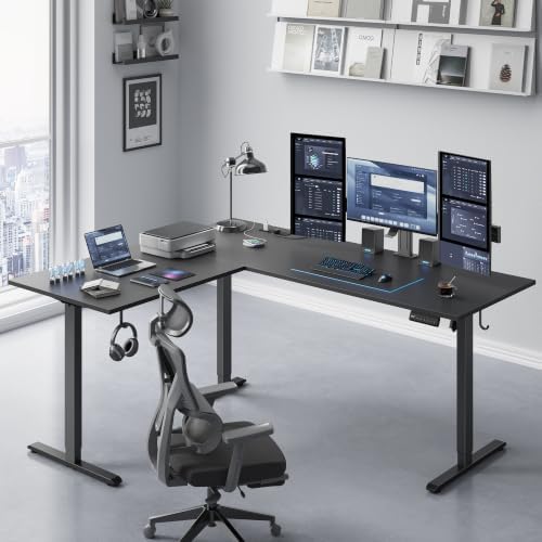 63 Inch L Shaped Electric Standing Desk, Corner Workstation, Black