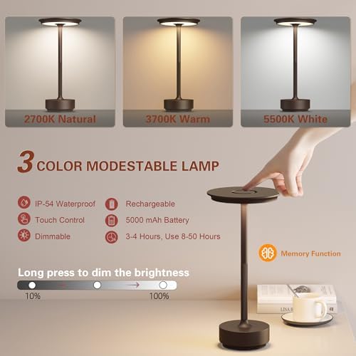 Cordless Table Lamp,USB Portable Rechargeable 5000mAh