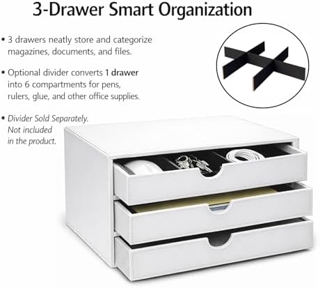 UnionBasic Document Organizer, 3-Drawer File Cabinet Document Storage Box, Office Desktop Filing Organizer, White