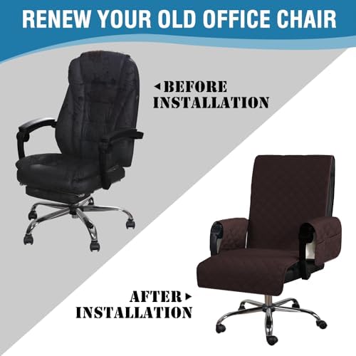 H.VERSAILTEX Water-Resistant Gaming Chair Protector – Universal High-Back Cover with Non-Slip Buckles, Fits Executive & Desk Chairs (Brown/Beige, Washable)