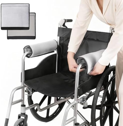 Wheelchair Armrest Covers (Pair)-Memory Foam Wheelchair armrest Pads Wicking Washable Non Slip Arm Rest Cover Cushion Pad for wheelchairs Office Chairs armchairs (Grey)