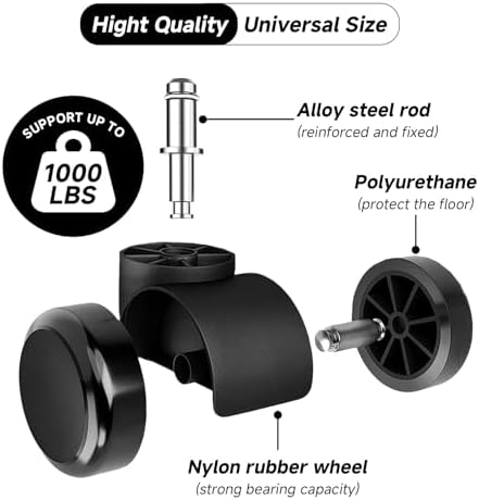 2 Inch Wheels for Office Chairs Replacement, 5PCS Mute Heavy Duty Rubber Rotating Computer Desk Chair Caster, Safe for All Wood Floors Carpet, Universal Standard Stem Size Fits 99%