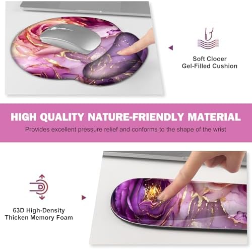 Gaming Mouse Pad Large Desk Mat, Cute Purple Marble Rose Desk Pad Protector