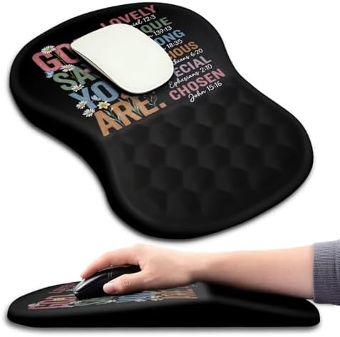 Hokafenle Ergonomic Mouse Pad Wrist Support with Massage Design, Wrist Rest Pain Relief Mousepad with Memory Foam&Non-Slip PU Base, Mouse Pads for Wireless Mouse & Desk (12x8 inch,God Said)