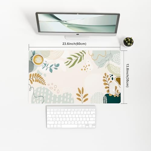 Faux Leather Large Mouse Pad, Office Desk Mat, 23.6"x13.8", Botanical