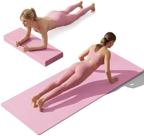 Foldable Yoga Mat Non Slip, Pilates Fitness Mats, 72" x 24" Extra Width ＆ Thick, Anti-Tear Exercise Mat with Carrying Strap and Bag, Workout Mats for Stretching,Yoga Studio,Gym or Home Workouts