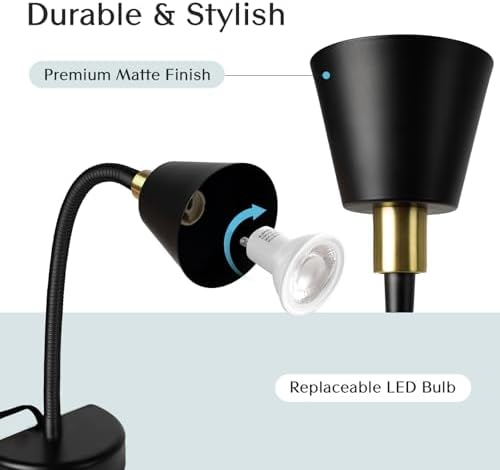 Solfres Patented Innovative Design Headboard Reading Light. No Drilling Golden Book Light for Bedtime Reading. Dimmable LED Book Reading Lamp with Bulb. Movable & Flexible, Black and Golden
