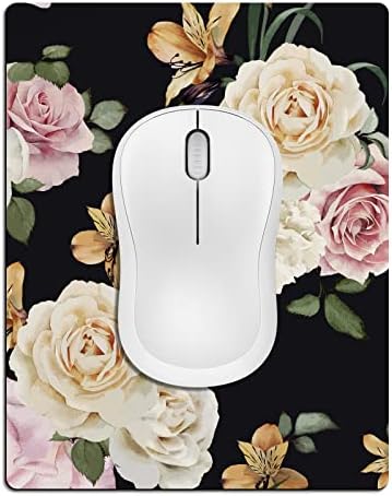 Small Mouse Pad Cute, Mini Mouse Pads for Wireless Mouse and Laptop, Travel Mousepads with Design - Floral on Black Background, Portable Mousepad 5.5 x 7 In, Pretty Desk Accessories for Women