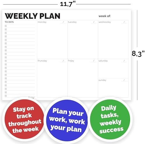 Weekly Planner Pad, A4 Size (11.7" x 8.3") Tear Off Undated Desk Notepad, Premium Thick Paper With Cardboard Back Support, Weekly Planner Notepad, Work and Schedule Organizer, Weekly To Do List.