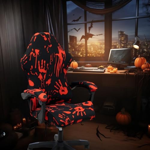 Gaming Chair Covers Slipcovers, Stretch Removable Washable Computer Reclining Gaming Chair Protector Slipcovers with Armrest Cover (No Chairs) (Halloween-bloodyprinting Black)