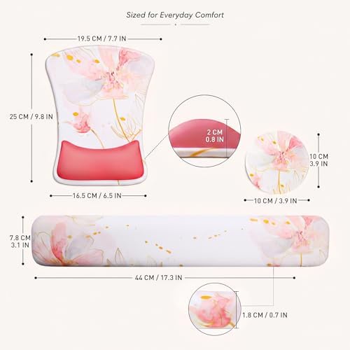 Gel Mouse Pad & Memory Foam Keyboard Wrist Rest Set, Pink Floral